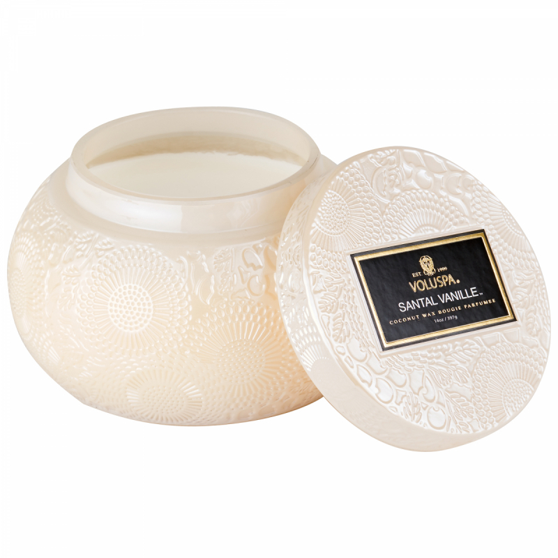 Voluspa Embossed Glass Chawan Bowl Santal Vanille 50h