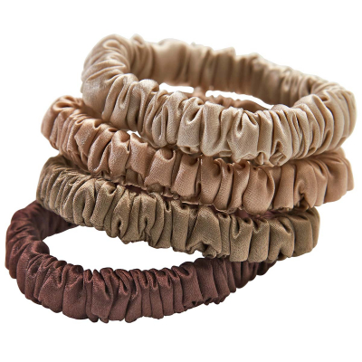 Lenoites Mulberry Silk Skinny Scrunchies, Beige, Light Brown, Brown, Coffee