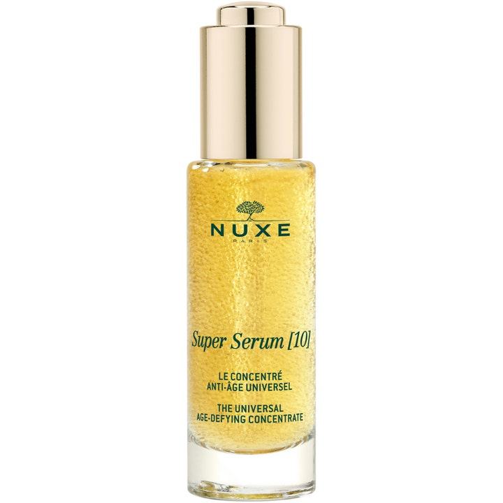 Nuxe Paris Super Serum [10] 30 ml antirynk serum nuxe i glasflaska med guldlock och gyllene mikropärlor