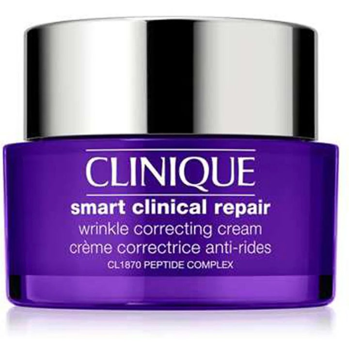 Clinique Smart Clinical Repair Wrinkle Correcting Cream rynkkorrigerande ansiktskräm i lila glasburk med silverlock
