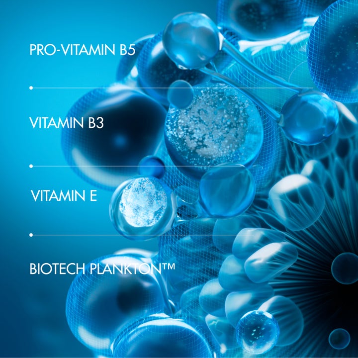 Biotherm Lait Corporel Active Recovery 400 ml body lotion med blå grafik av Vitamin B3 och Biotech Plankton.