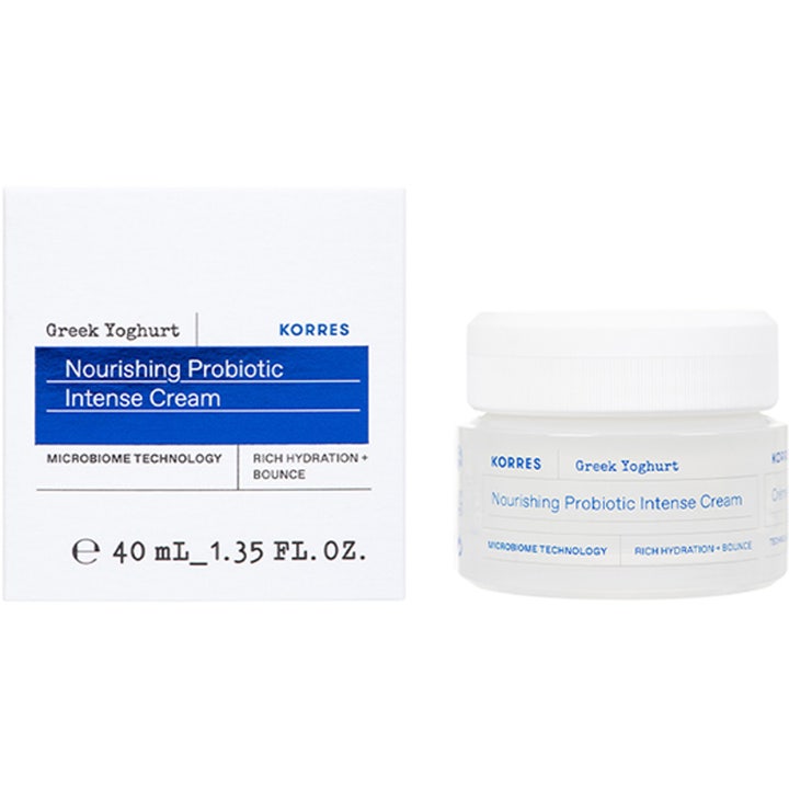 KORRES Greek Yoghurt Nourishing Probiotic Intense Cream 40 ml närande ansiktskräm i vit burk och ytterkartong