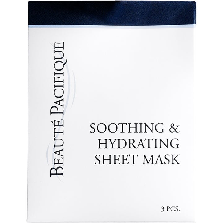Beauté Pacifique Soothing & Hydrating Sheet Mask 3 st återfuktande sheetmask i vit förpackning med mörkblå kant