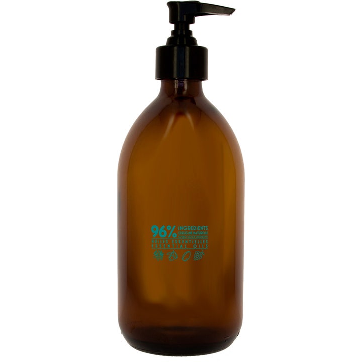 Compagnie de Provence Liquid Marseille Soap Mint Basil 495 ml fransk tvål i bärnstensfärgad glasflaska med svart pump