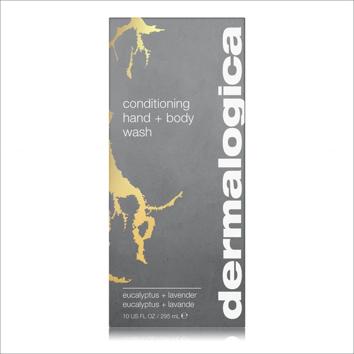 Dermalogica Conditioning Body Wash 295 ml vårdande duschtvål i grå box med eukalyptus, lavendel och guldiga mönster.