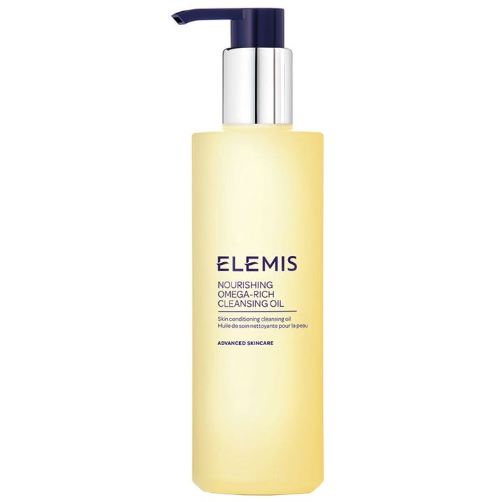 Elemis Nourishing Omega-Rich Cleansing Oil 195 ml ansiktsrengöring med omegaolja i frostad flaska med mörkblå pump