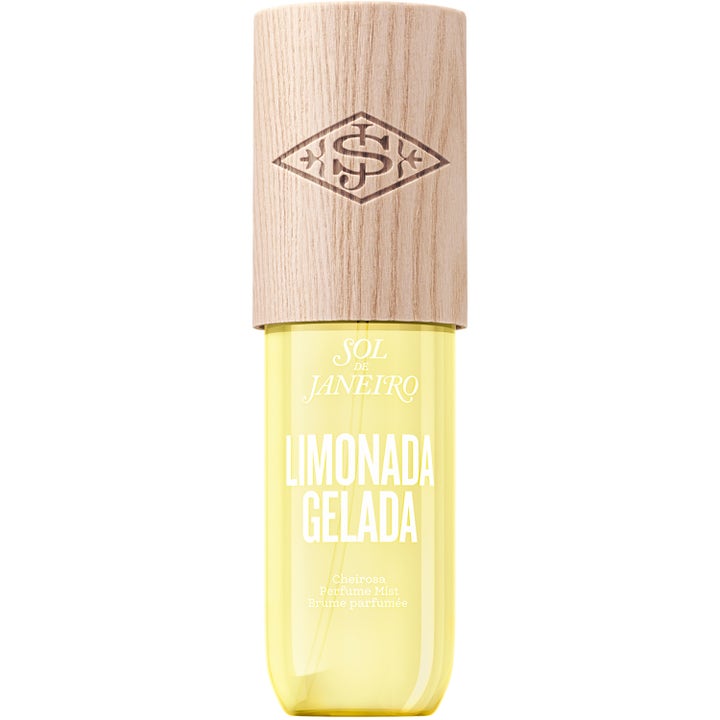 Sol de Janeiro Limited Edition Perfume Mist Limonada Gelada 90 ml i genomskinlig flaska med gult innehåll och trälock