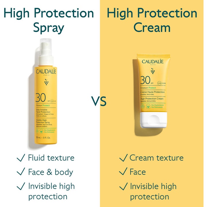 Caudalie Vinosun Protect 150 ml antioxidant solspray jämförs med kräm för ansikte och kropp