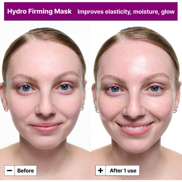 Dr.Jart+ Hydro Firming Mask 30 g ansiktsmask före och efter en användning som ger mer lyster, fukt och spänst