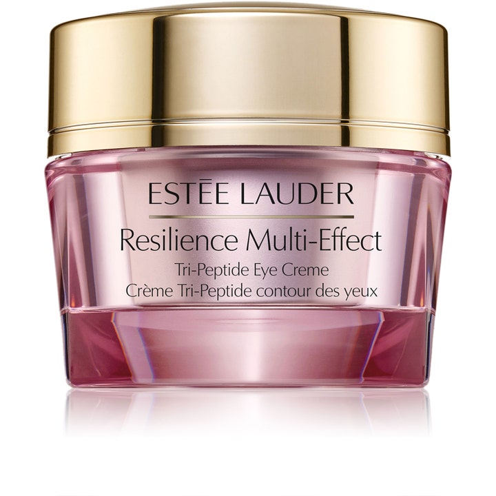 Estée Lauder Resilience Multi-Effect Tri-Peptide Eye Creme uppstramande ögonkräm i lyxig rosa glasburk med guldlock