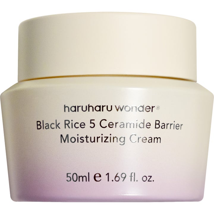 Haruharu Wonder Black Rice 5 Ceramide Barrier Moisturizing Cream 50ml återfuktande ansiktskräm i beige och lila burk