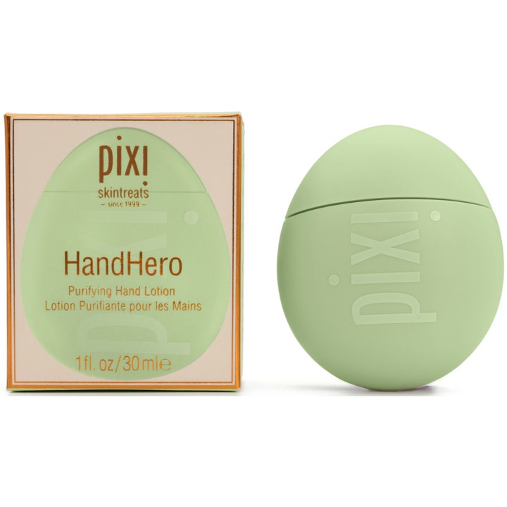 Pixi Hand Hero 30 ml närande handkräm i grön äggformad behållare med matchande ytterförpackning.