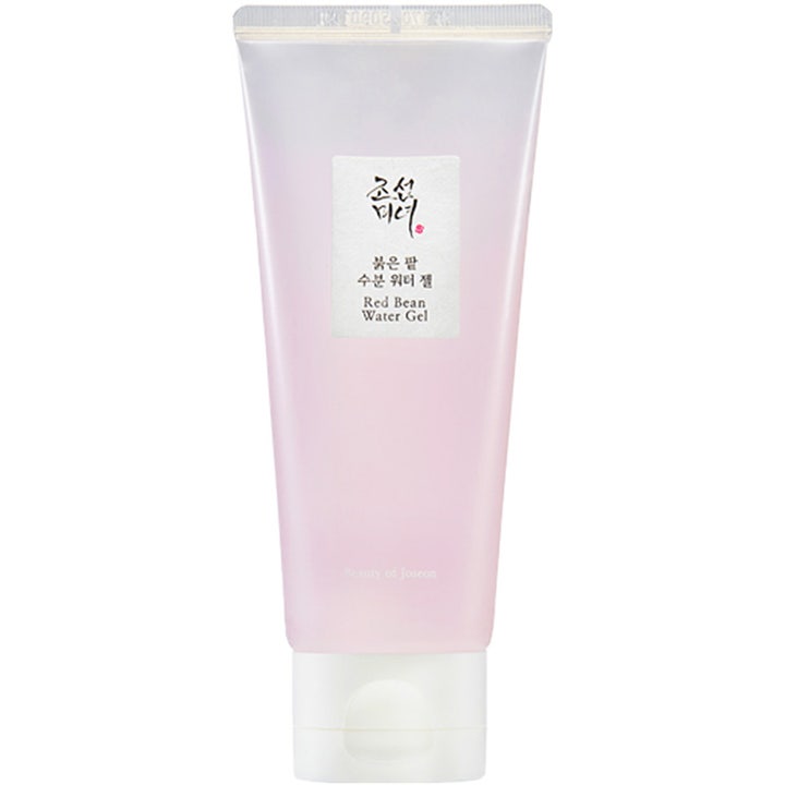 Beauty of Joseon Red Bean Water Gel 100 ml återfuktande ansiktskräm i en ljusrosa tub med vit etikett och vitt lock