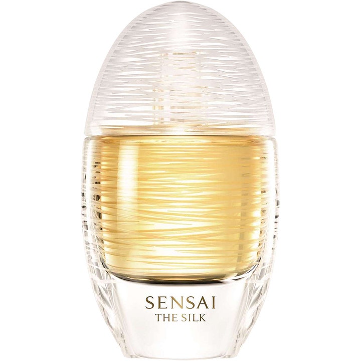 Sensai The Silk Eau de Parfum 50 ml parfym i en oval glasflaska med texturerat mönster och gyllene vätska