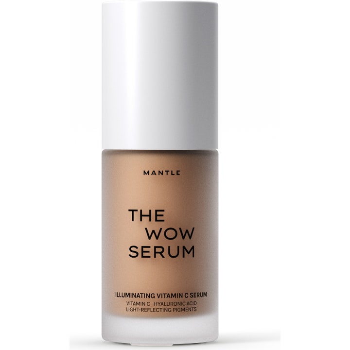 Mantle The Wow Serum 30 ml ansiktsserum för glöd med c vitamin serum anti-aging i frostad glasflaska med vit pump.