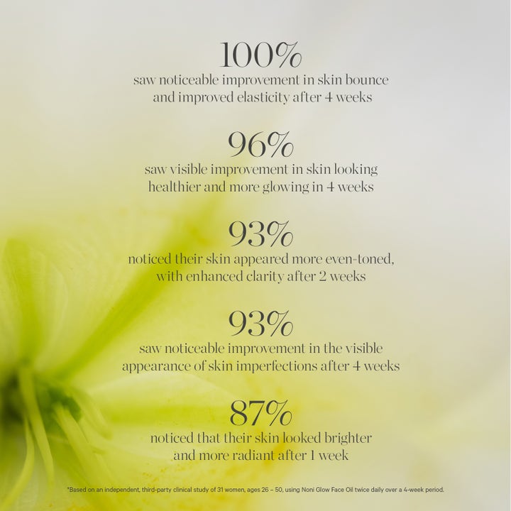 KORA Organics Noni Glow Face Oil 10 ml ekologisk ansiktsolja från KORA visar kliniska resultat för lyster och spänst.