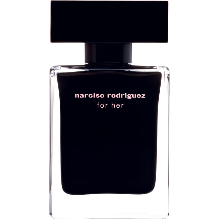 Narciso Rodriguez For Her Eau de Toilette 30ml parfym i en svart rektangulär glasflaska med matchande svart kork