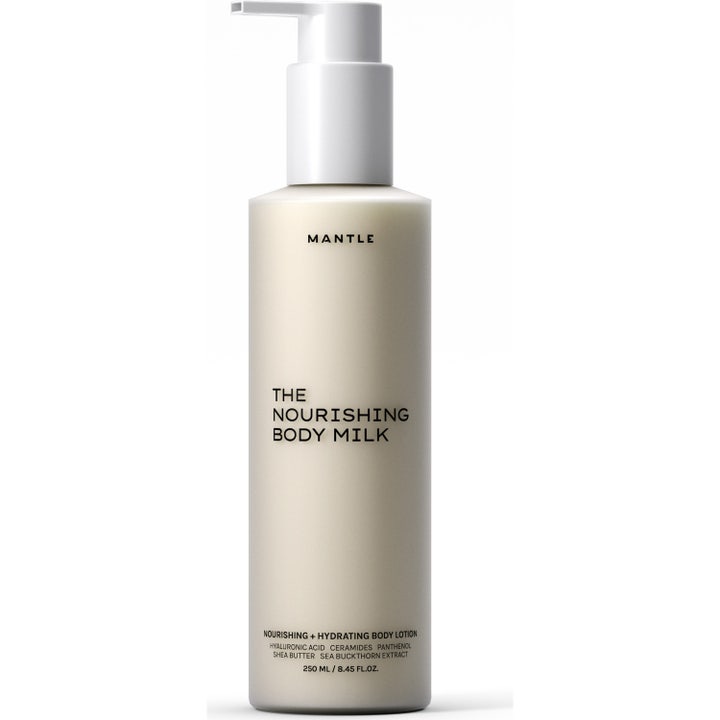 Mantle The Nourishing Body Milk 250 ml vårdande body lotion med ceramider i en beige flaska med vit pump.