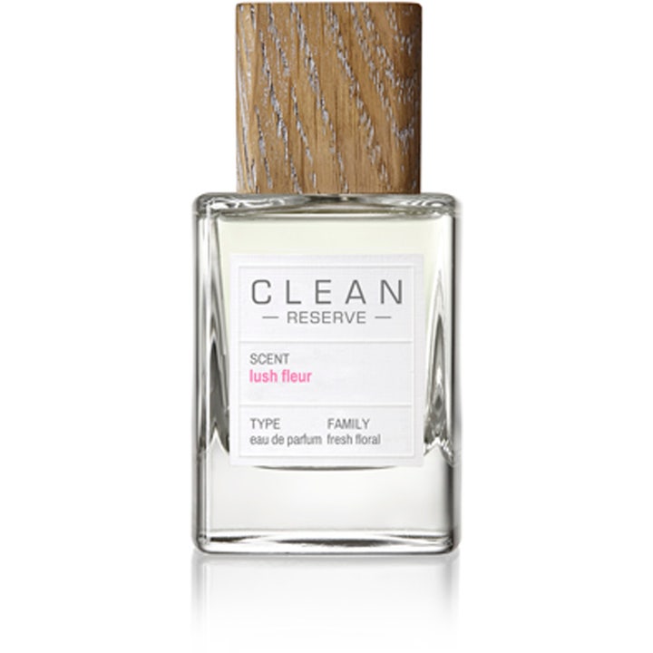 Clean Reserve Lush Fleur 50 ml blommig parfym dam i stilren glasflaska med lock i ljust trä