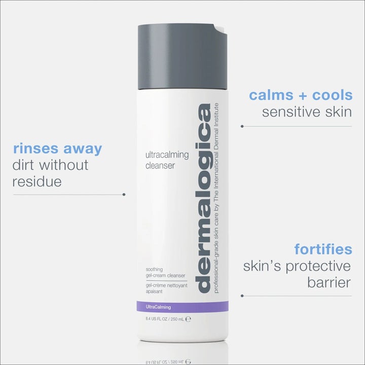 Dermalogica UltraCalming Cleanser Duo 250 ml lugnande ansiktsrengöring som svalkar känslig hy i vit flaska med grått lock