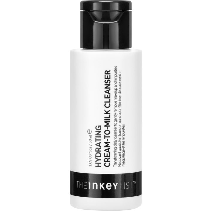 The Inkey List Hydrating Cream-to-Milk Cleanser 50 ml återfuktande ansiktsrengöring i vit flaska med svart snäpplock