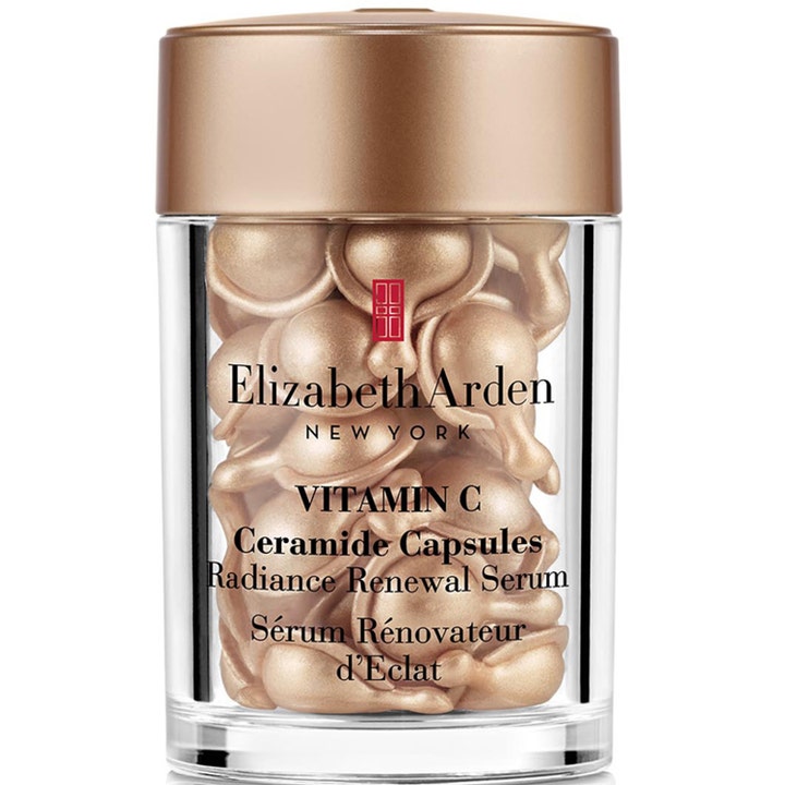 Elizabeth Arden Vitamin C Ceramide Capsules lystergivande anti-aging vitamin c serum med guldiga kapslar i en glasburk