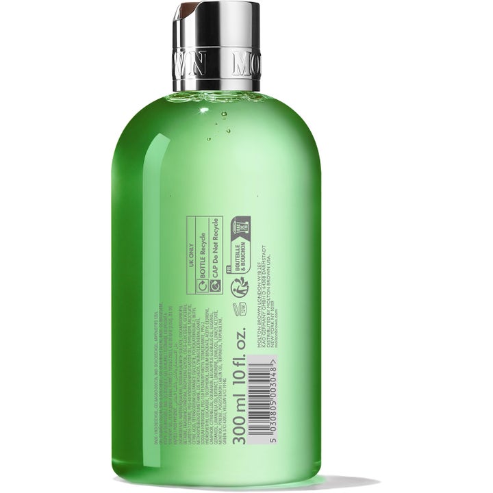 Molton Brown Infusing Eucalyptus 300 ml lyxig duschgel aromatisk i genomskinlig grön flaska med silverkork