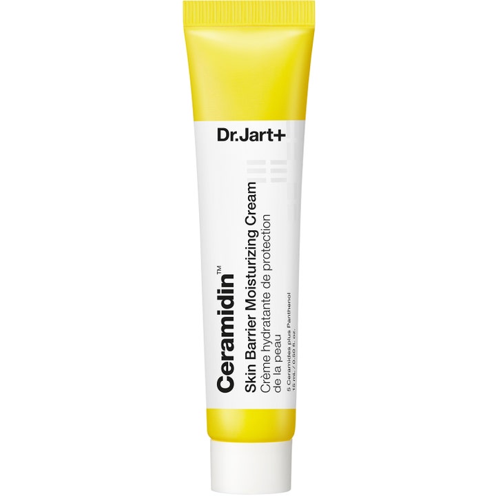 Dr.Jart+ Ceramidin Skin Barrier Moisturizing Cream 15 ml fuktgivande hudbarriär kräm med ceramider i vit och gul tub.