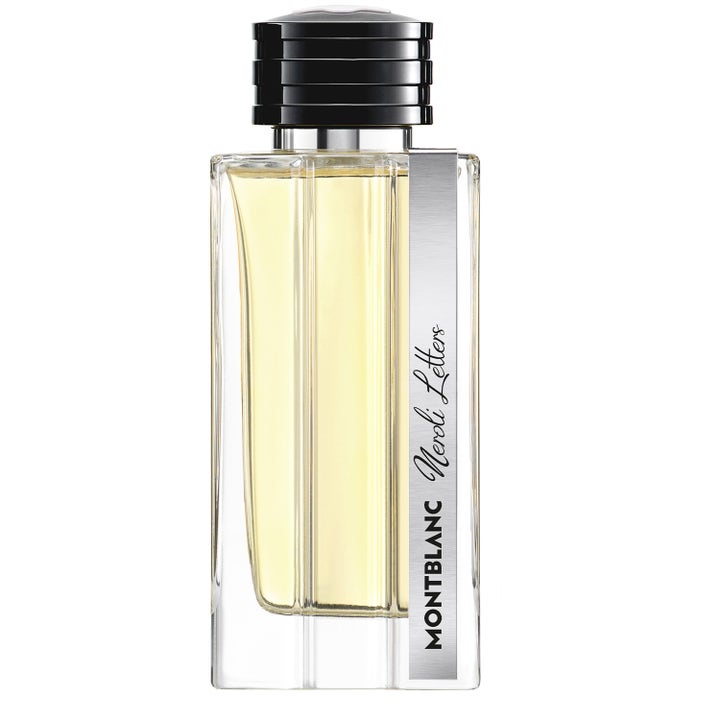 Montblanc Neroli Letters eau de parfum 125ml, en fräsch parfym i glasflaska med ljusgul vätska och svart lock