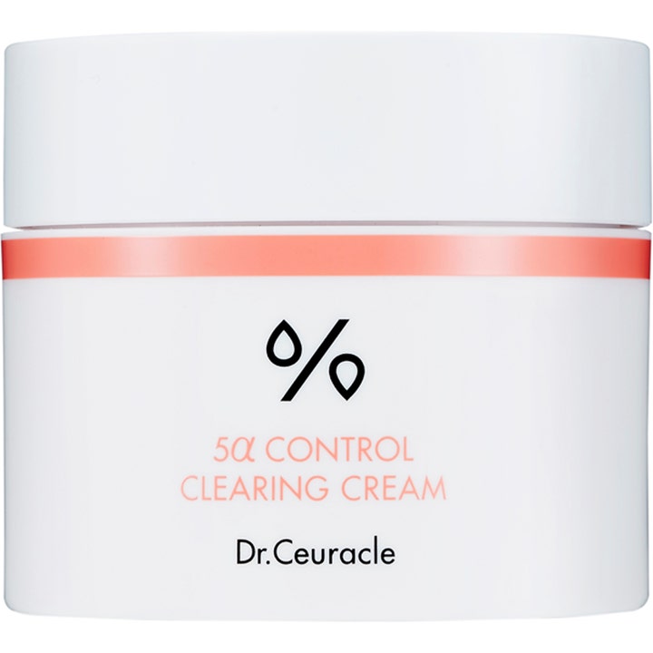 Dr. Ceuracle 5α Control Clearing Cream ansiktskräm för oren hud i vit plastburk med en tunn persikofärgad rand