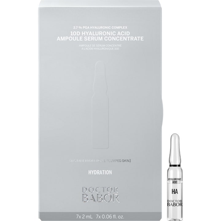 Babor DOC 10d Hyaluronic Acid Ampoule Serum 14 ml återfuktande hyaluronsyraserum i grå box med sju ampuller