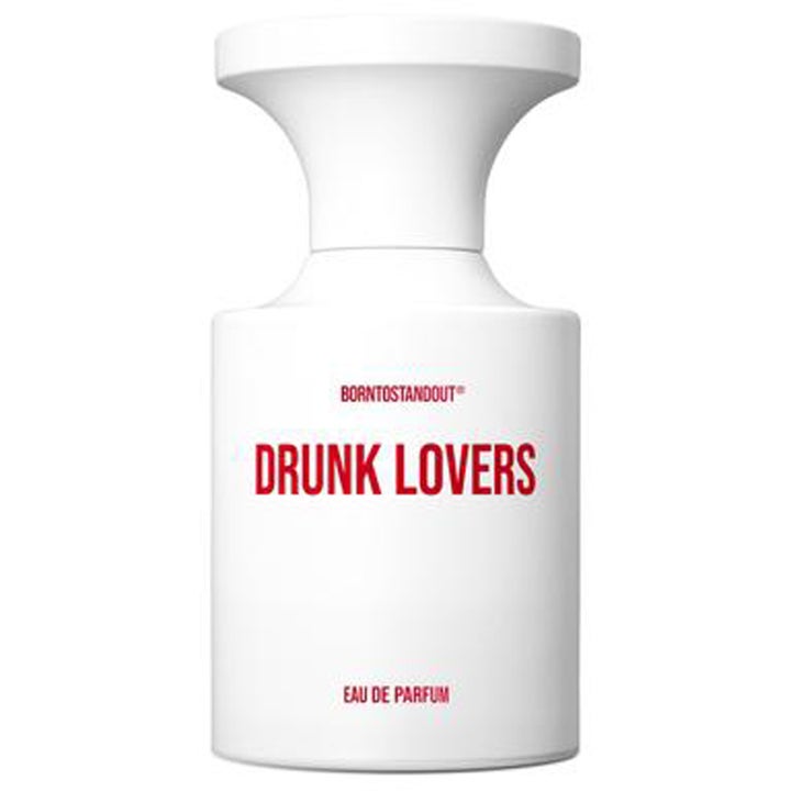 BornToStandOut Drunk Lovers Eau de Parfum 50ml parfym i vit flaska med röd text och utsvängd vit kork