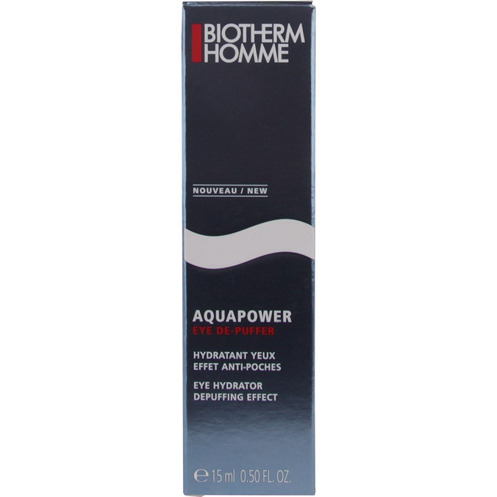 Biotherm Aquapower ögonkräm 15 ml mot svullnad och mörka ringar i en mörkblå glansig ytterförpackning.