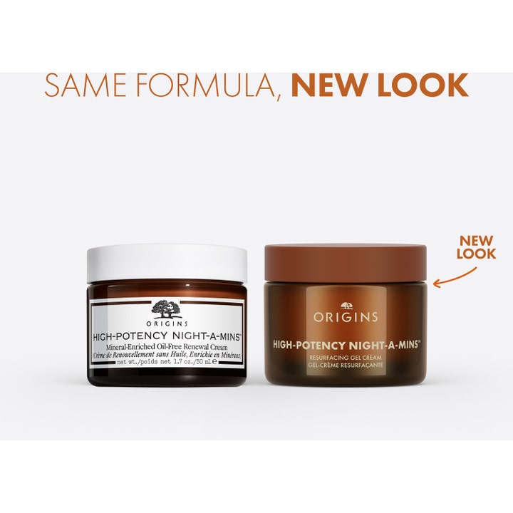 Origins High-Potency Night-A-Mins 50 ml nattkräm med AHA i brun glasburk med gammal och ny design