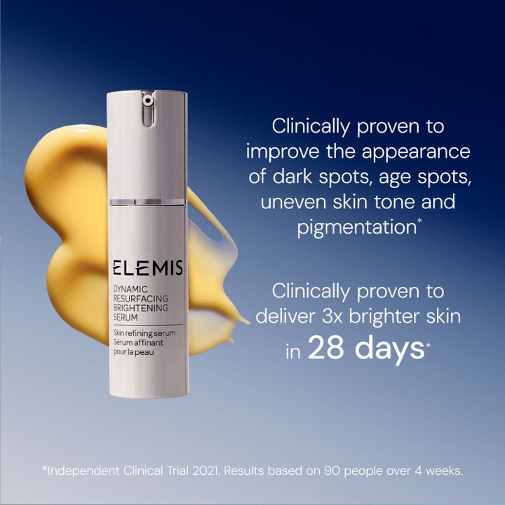 Elemis Dynamic Resurfacing Super-C Serum 30 ml lystergivande anti-age serum för glöd med gul textur i vit pumpflaska