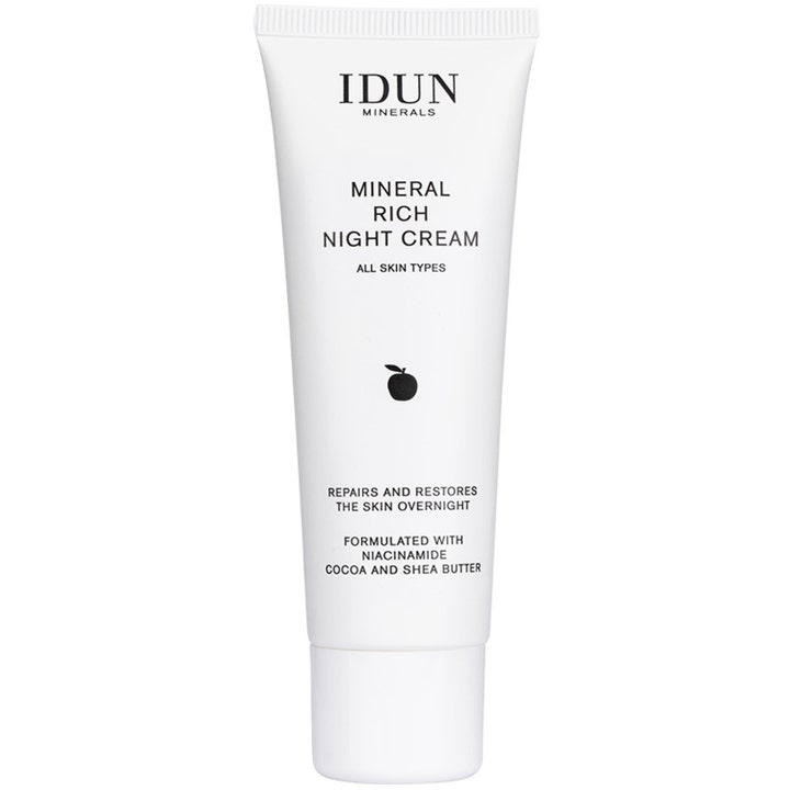 IDUN Minerals Mineral Rich Night Cream 50 ml nattkräm som ger näring i en vit stilren tub.