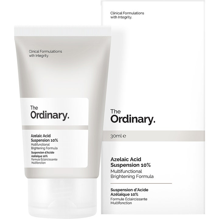 The Ordinary Azelaic Acid Suspension 10% 30 ml uppklarande ansiktsbehandling i vit tub och ytterkartong.