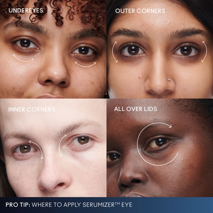 MAC Cosmetics Hyper Real Eye Serumizer 15 ml ger en 360 graders ögonbehandling visat på fyra olika modeller.
