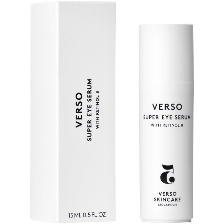 Verso Super Eye Serum 15 ml ögonserum med Retinol 8 i vit minimalistisk pumpflaska och förpackning.