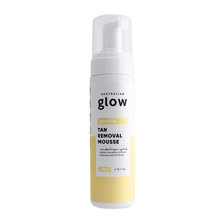Australian Glow Tan Removal Mousse 200ml skonsam rengöring i vit pumpflaska som effektivt tar bort brun utan sol