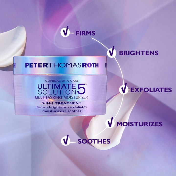 Peter Thomas Roth Ultimate Solution 5 50 ml ansiktskräm ger hydrering 5-i-1 i en skimrande burk med krämiga klickar.