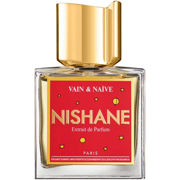 Nishane Vain & Naive Extrait de Parfum 50 ml parfym i glasflaska med guldkork och röd etikett med stjärnor