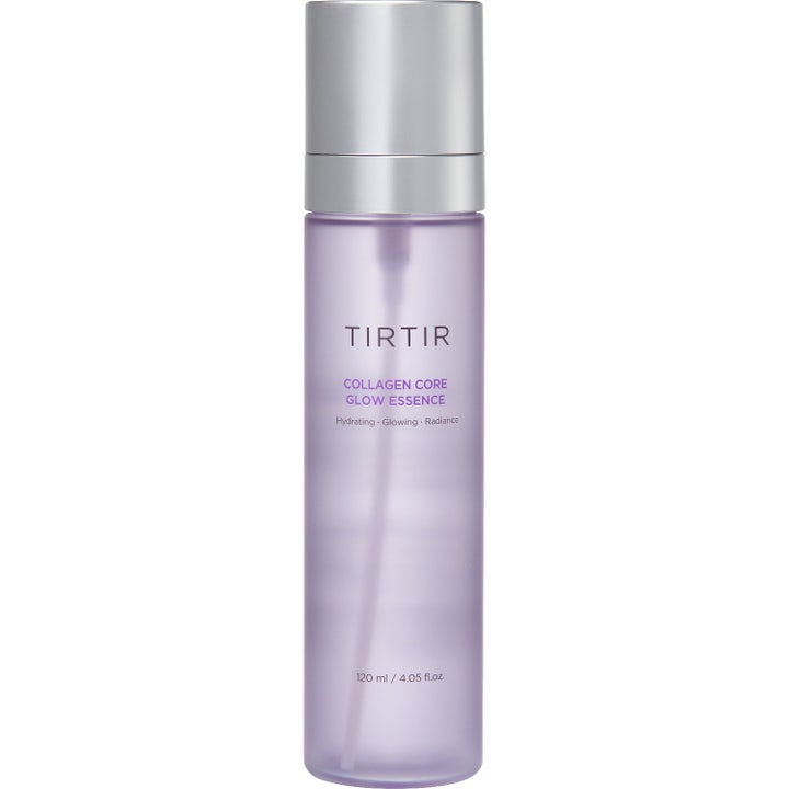 Tirtir Collagen Core Glow Essence 120 ml ger hudglöd i en frostad lila flaska med stilrent silverlock.