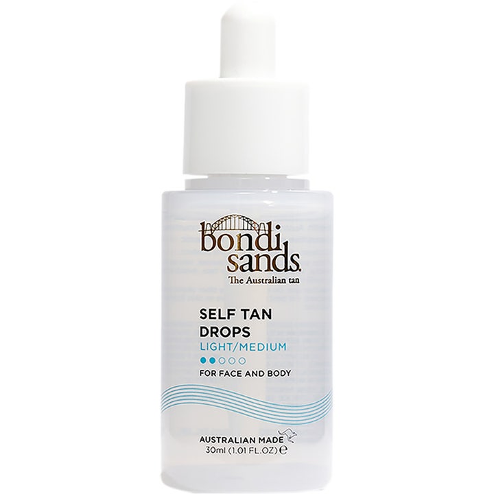Bondi Sands Self Tan Drops 30ml brun utan sol droppar för daglig glow i en vit frostad glasflaska med pipett