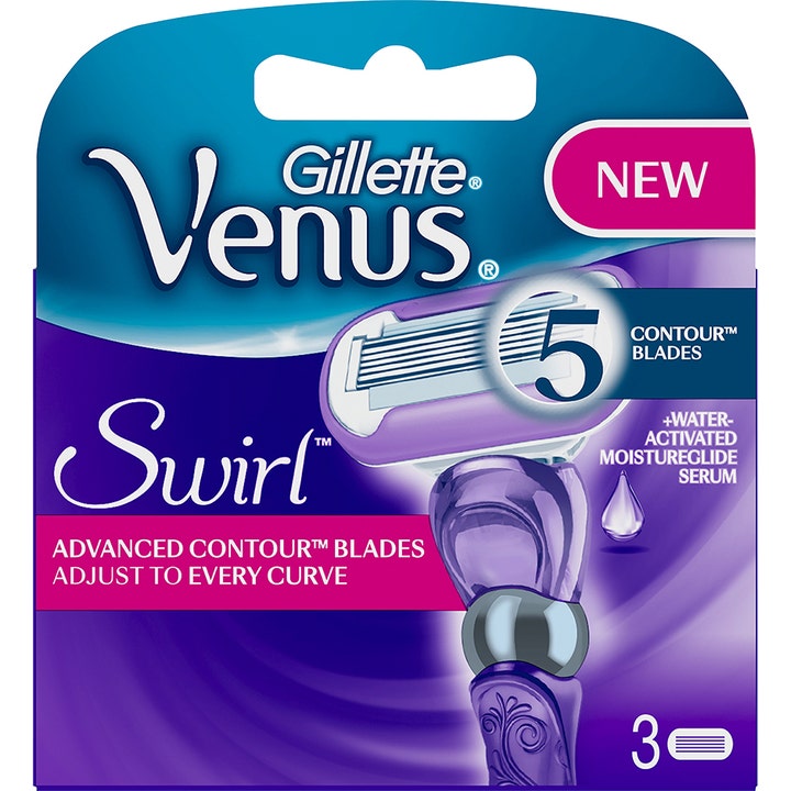 Gillette Venus Swirl 3-pack rakblad gillette venus ger en följsam rakning i lila förpackning med fem precisionsblad