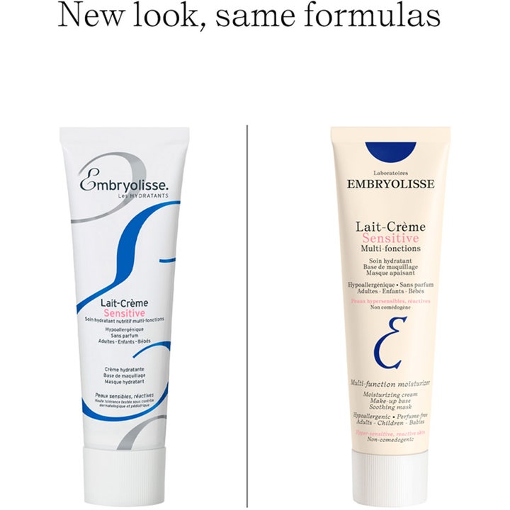 Embryolisse Lait Creme Sensitive 100 ml dagkräm känslig hud visar tubens gamla och nya förpackningsdesign.