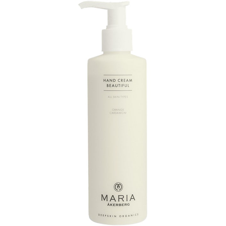 Maria Åkerberg Hand Cream Beautiful 250 ml mjukgörande ekologisk handkräm apelsin kardemumma i vit pumpflaska