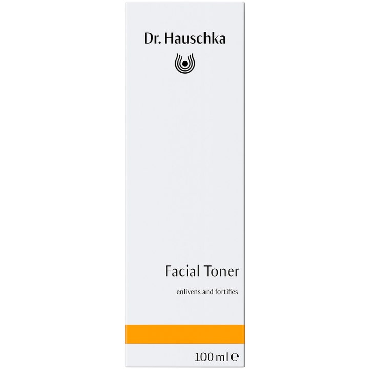 Dr. Hauschka Facial Toner 100 ml ansiktstoner för frisk lyster i vit ytterförpackning med orange rand.