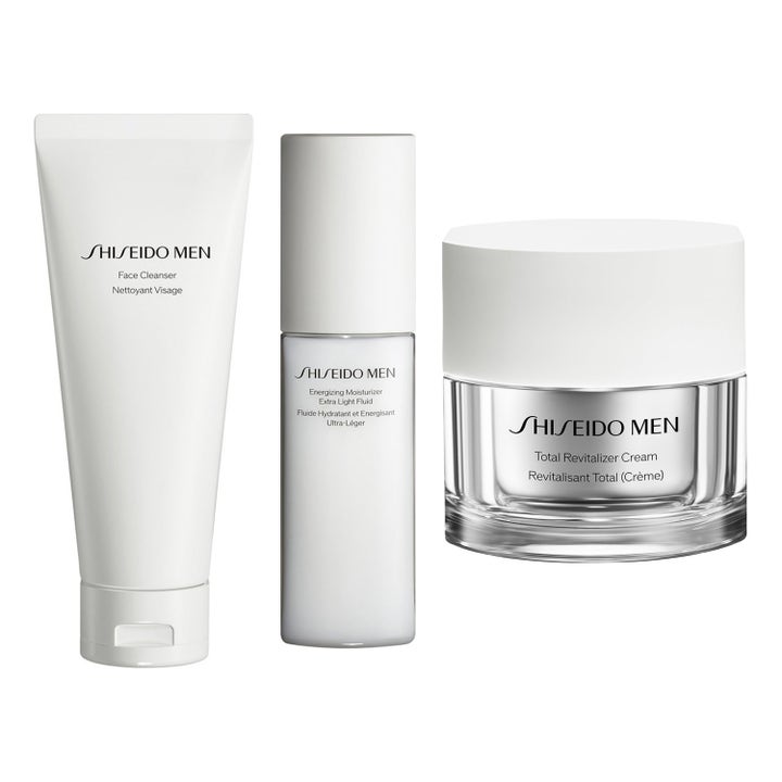 Shiseido Men hudvårdsset med rengöringstub återfuktande fluid och revitaliserande ansiktskräm i glasburk