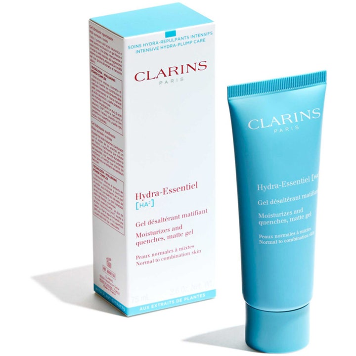 Clarins Hydra-Essentiel 75 ml återfuktande ansiktskräm i ljusblå tub och matchande ytterförpackning.